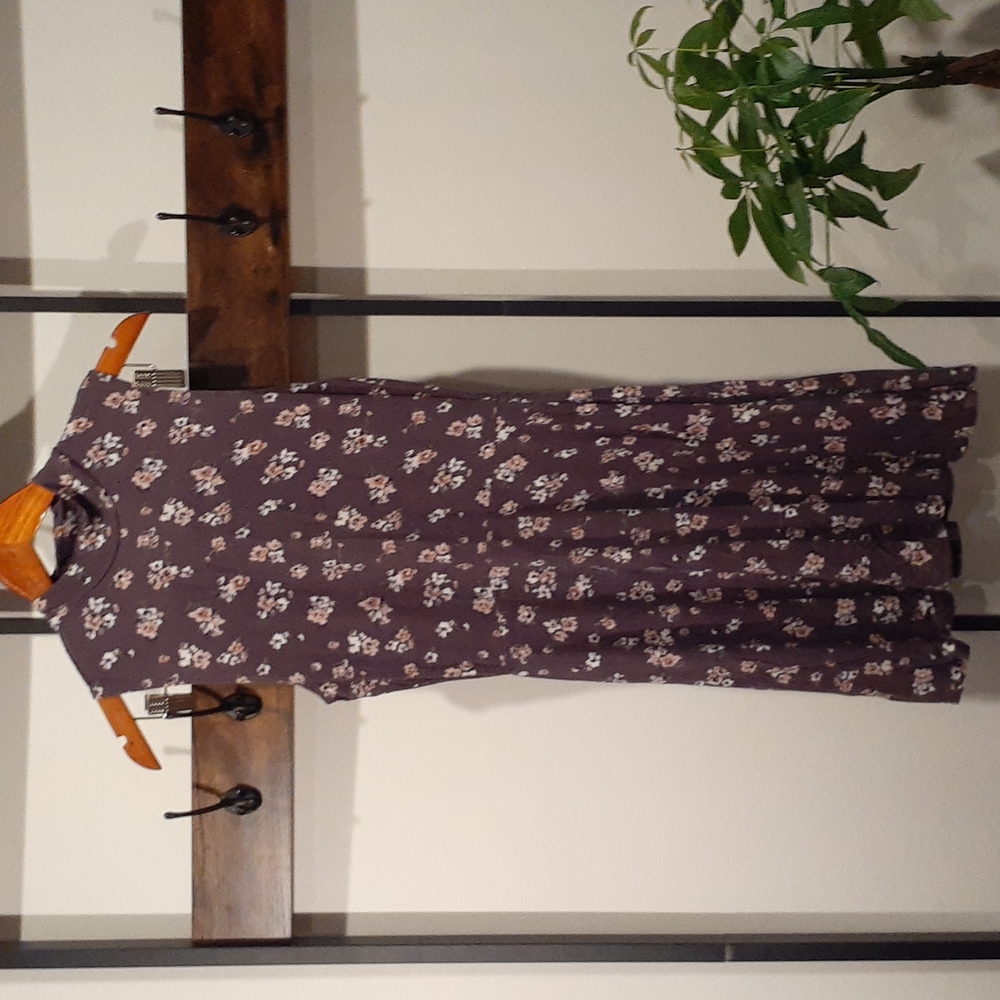 Purple floral keyhole back turtleneck skaterdress